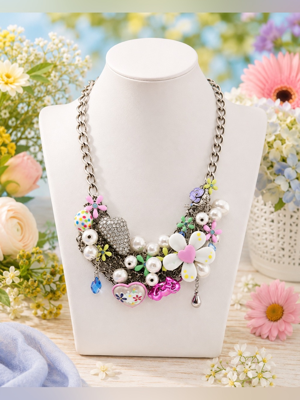 Authentic Betsey Johnson Floral Bib Necklace NWT 🌸💚🌺